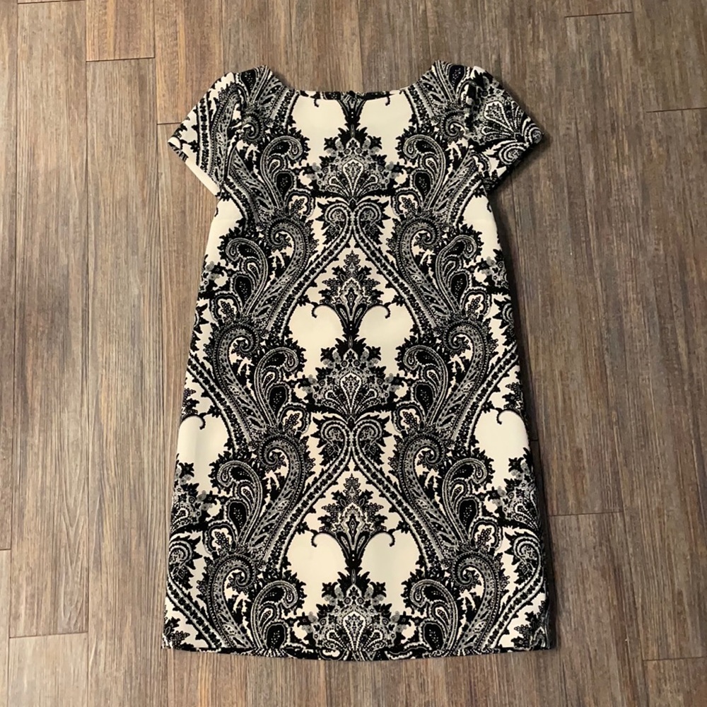 Zara - paisley black and cream above knee dress